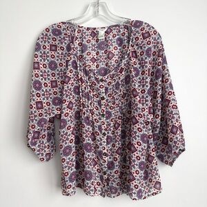 Forever 21 Red Paisley Blouse Women’s Size Small Sheer Top